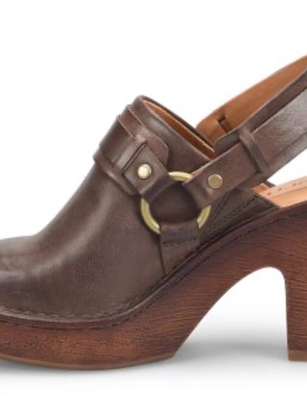 NWT Born Brown Leather Slingback Clog with Brass Ring Size 8 - Picture 3 of 14